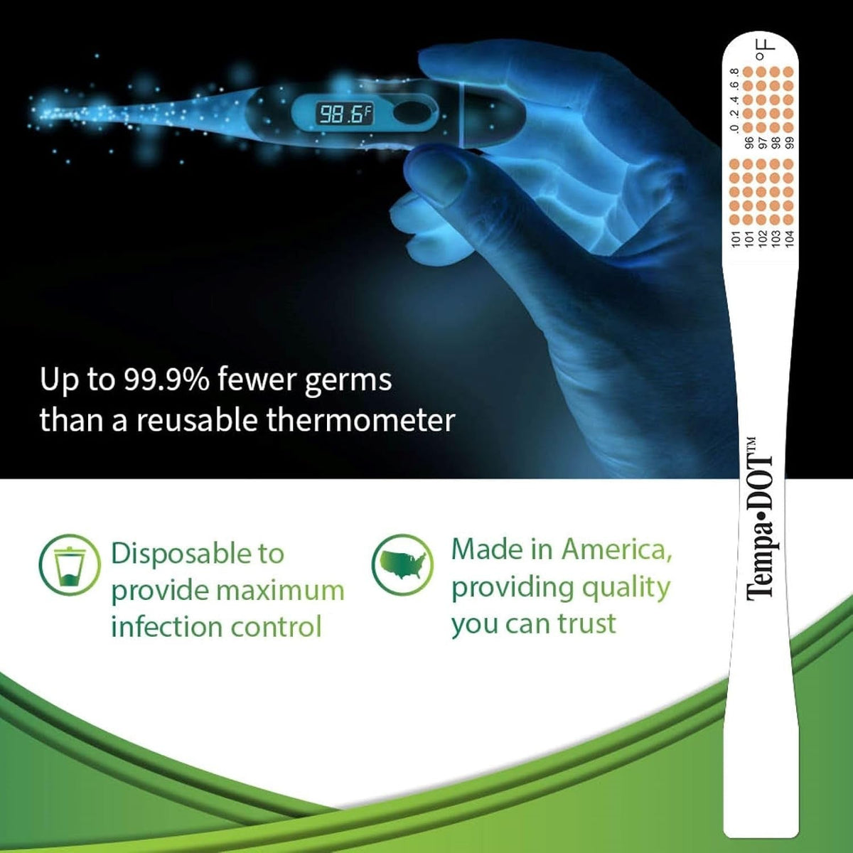 Tempa·DOT Disposable Oral Thermometer, Color Dot Display, 99 to 104 °F - 5122-Box - LL Medico