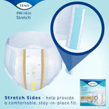 A TENA ProSkin Stretch Ultra Incontinence Brief is displayed with a close-up of its breathable stretch side panel and the product package, emphasizing the comfortable, secure fit for reliable protection.
