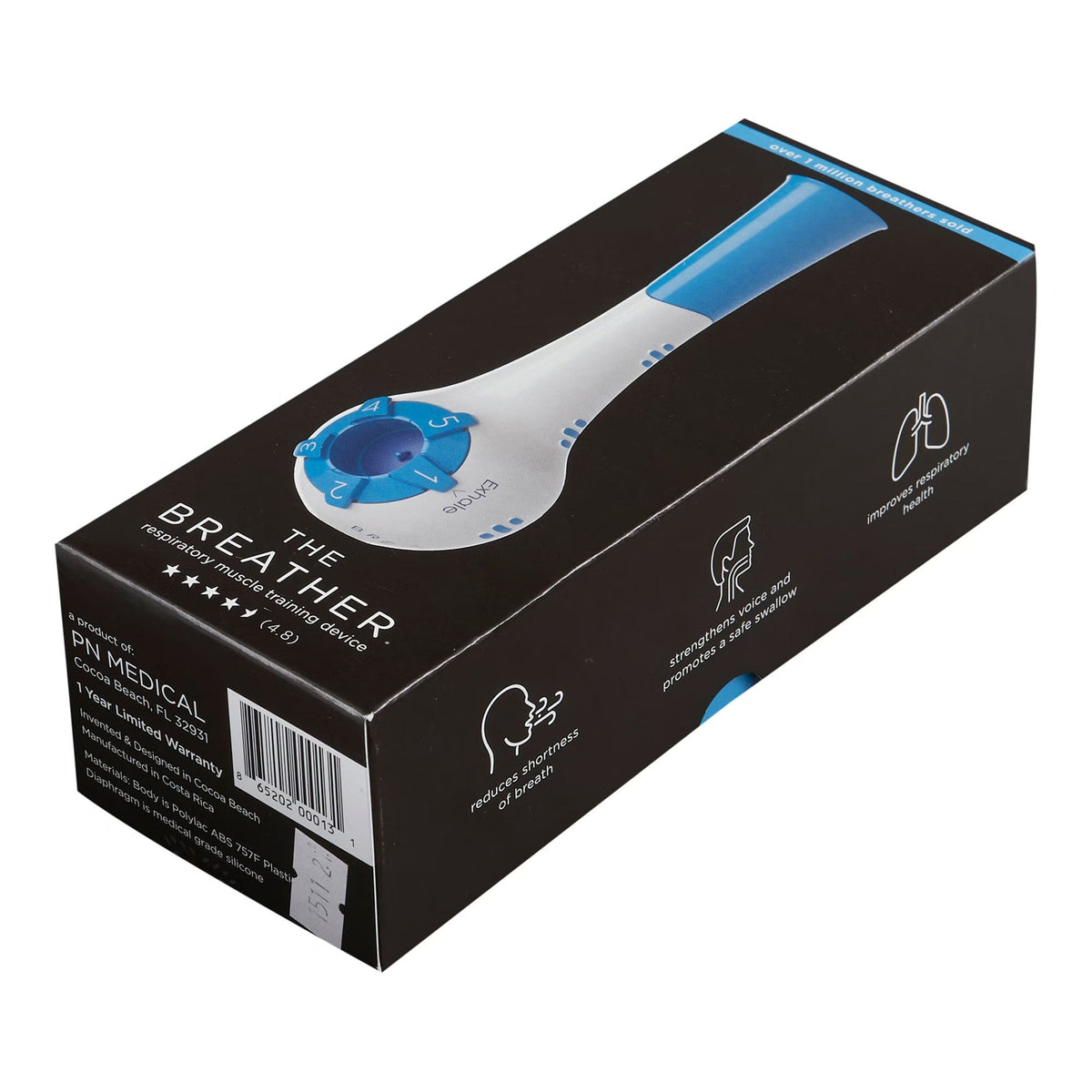 PN Medical The Breather Respiratory Muscle Trainer - Natural Breathing Exerciser Trainer For Drug-Free Respiratory Therapy - B-BLUE - LL Medico