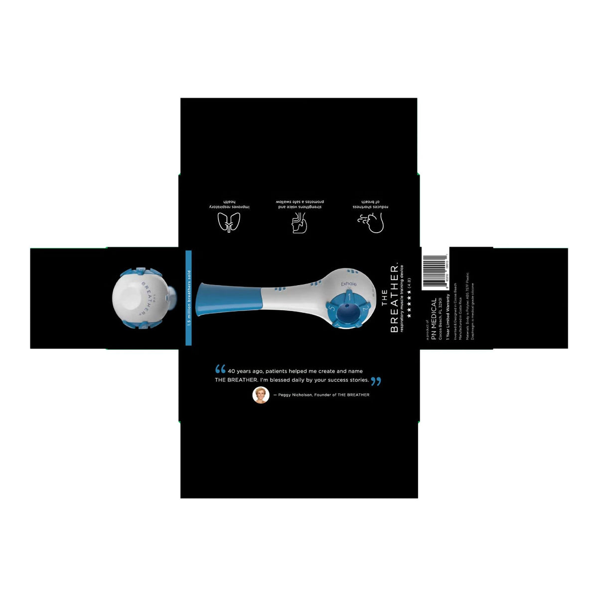 PN Medical The Breather Respiratory Muscle Trainer - Natural Breathing Exerciser Trainer For Drug-Free Respiratory Therapy - B-BLUE - LL Medico