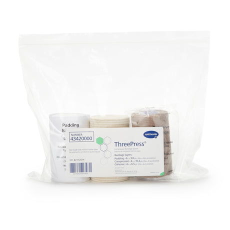 ThreePress 3-Layer Compression Bandage System, Self-Adherent Closure, 4" x 3.3 Yard - 4" x 9.6 Yard - 4" x 6.5 Yard, Tan / White, Foam / Elastic, NonSterile, 35 to 40 mmHg - 43420000-Single - LL Medico