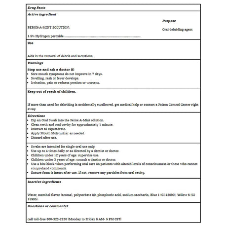 Toothette Oral Swab System with Perox-A-Mint Solution, Kit of 20 Swabs - 6000-Single - LL Medico