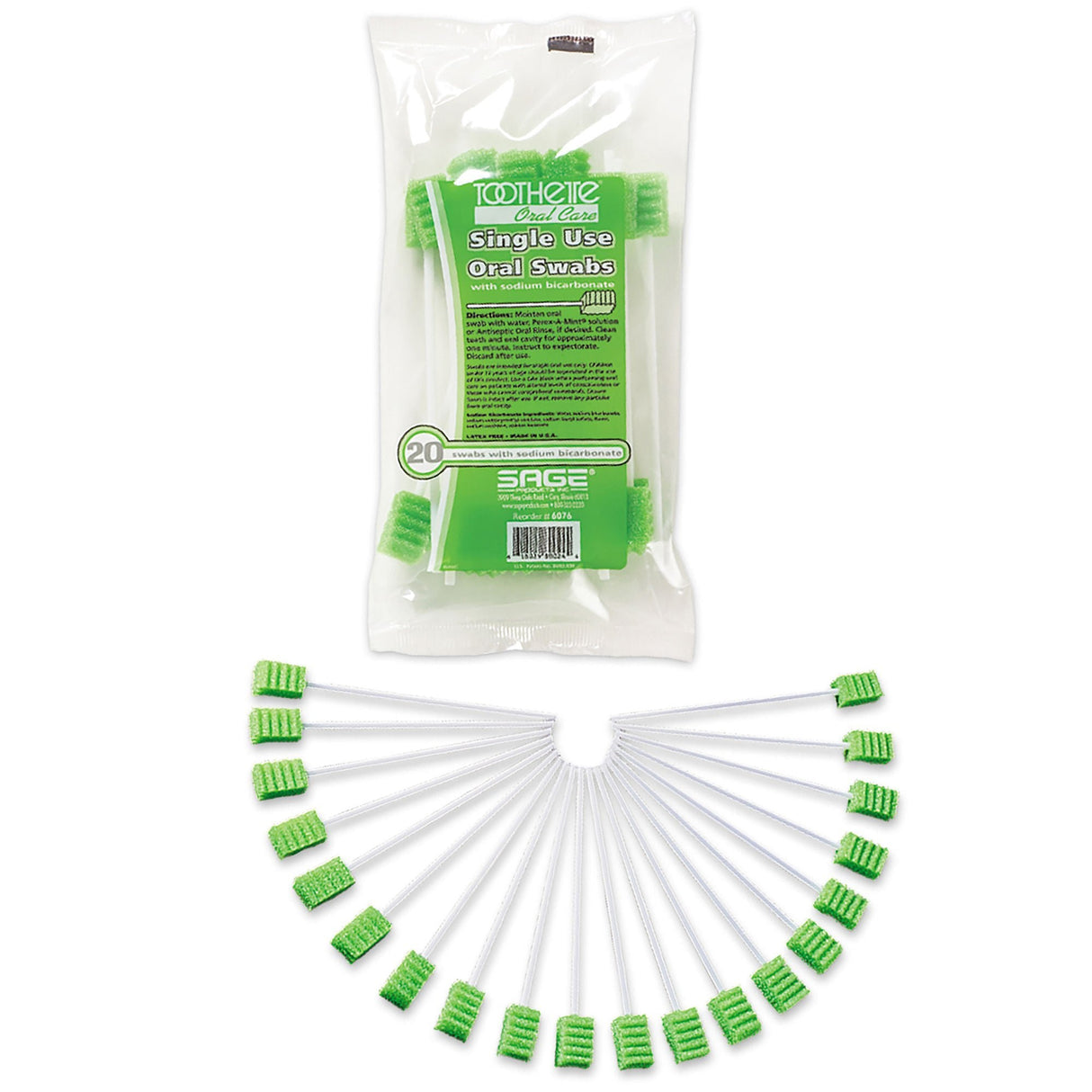 Toothette Plus Oral Swabsticks Foam Tip, Green, 6 Inch, Individually Wrapped - 6076-Pack - LL Medico