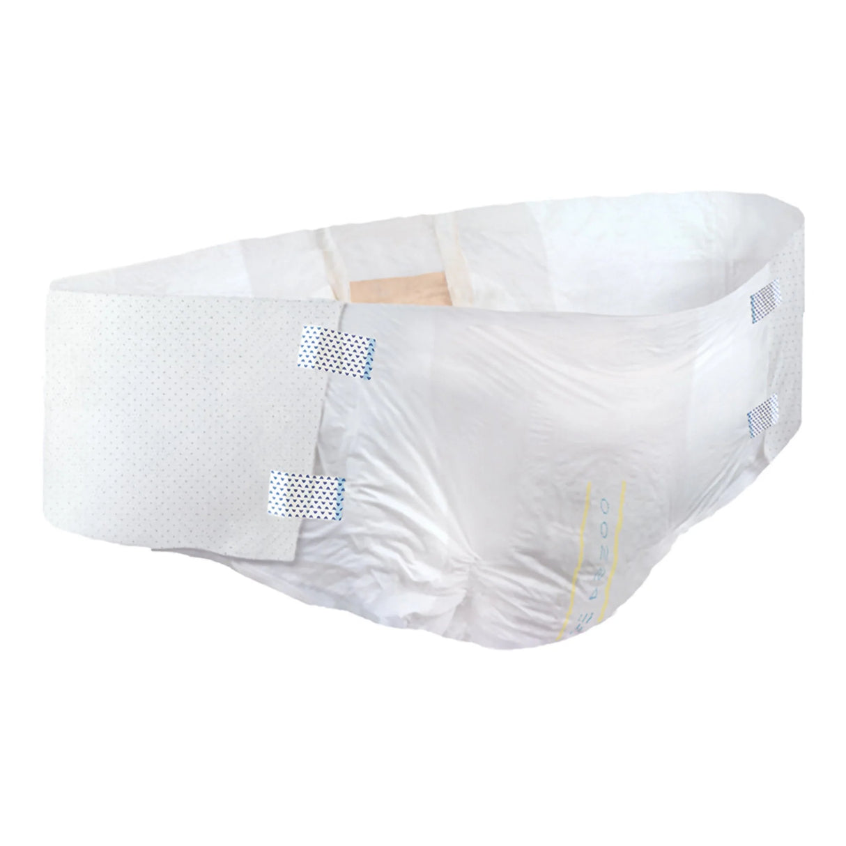The Tranquility 4XL/5XL Air-Plus Disposable Bariatric Brief by Tranquility, for heavy incontinence, features adhesive tabs and an elastic waistband. The white brief is displayed at an angle against a plain white background.