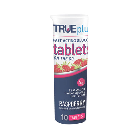 TRUEplus Glucose Tablets, Raspberry, 4 Gram, Chewable - P1H01RS-10-Bottle - LL Medico