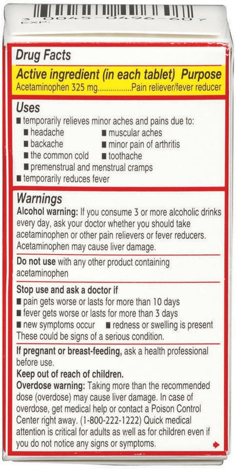 Tylenol Regular Strength Acetaminophen Pain Relief, 325 mg, Tablet - 304966000-Bottle - LL Medico