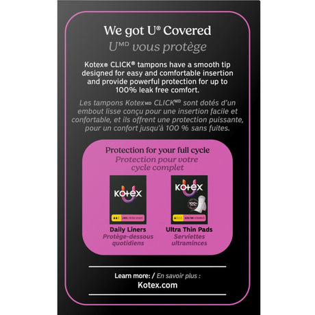 U by Kotex Kotex Click Compact Tampons, Regular Absorbency, Unscented - 53445-Pack - LL Medico