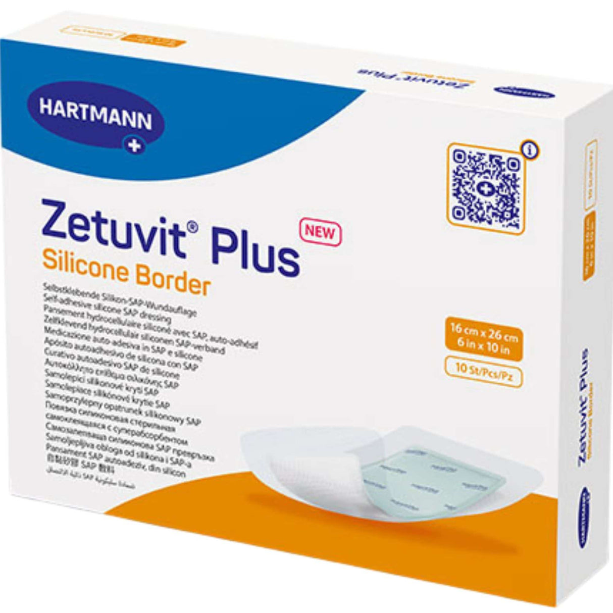 Zetuvit Plus Silicone Border Super Absorbent Dressing, 6 x 10 Inch