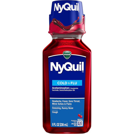 Vicks NyQuil Cold & Flu Liquid, Cherry, 8 fl oz - 37000080808 - LL Medico