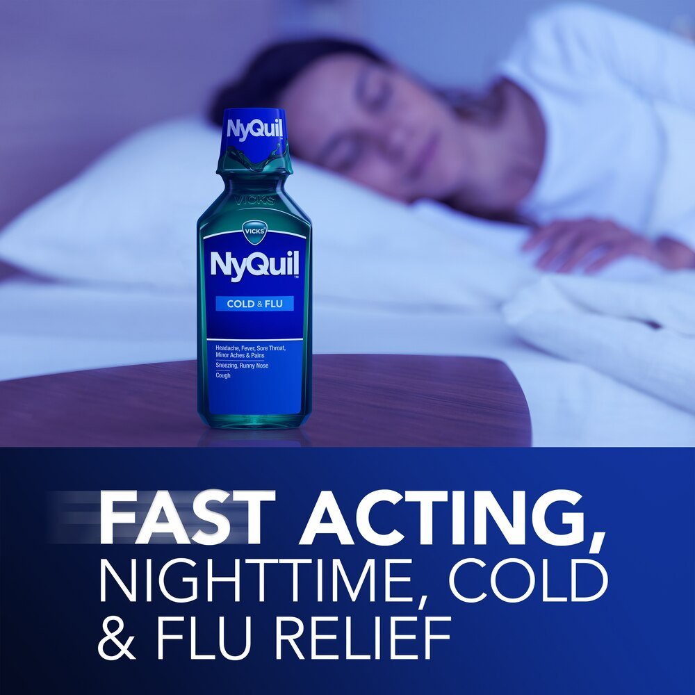 Vicks NyQuil Cold & Flu Nighttime Relief Liquid, 12 fl oz - 37000080712 - LL Medico