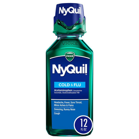 Vicks NyQuil Cold & Flu Nighttime Relief Liquid, 12 fl oz - 37000080712 - LL Medico