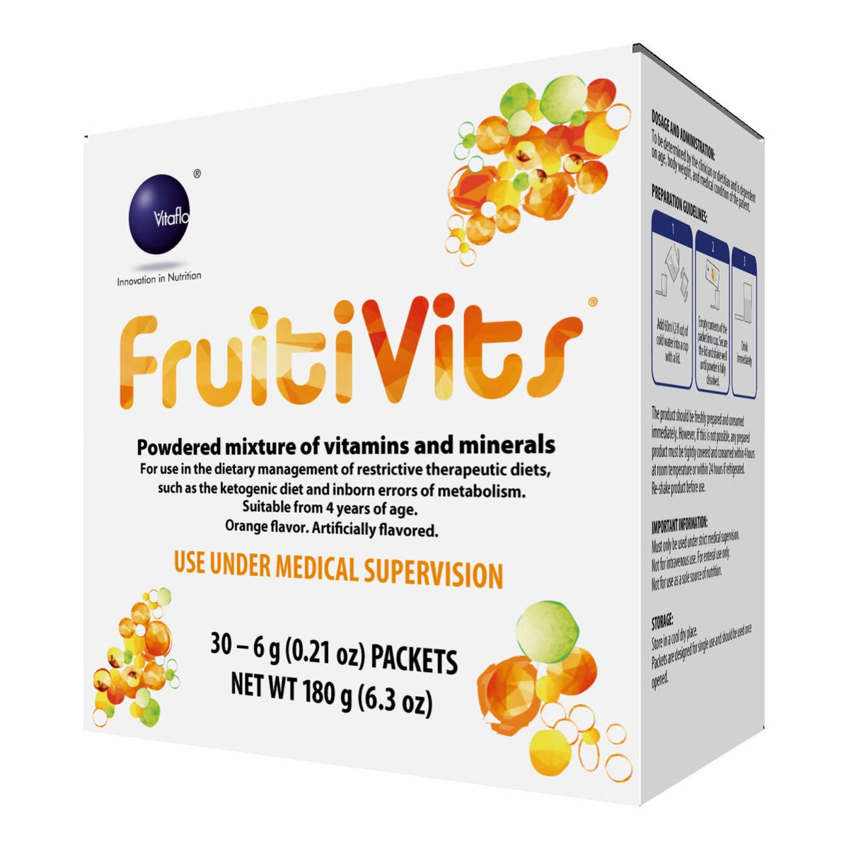 Vitaflo FruitiVits Ketogenic Oral Supplement Powder, Orange, 6g - 812539021414-Single - LL Medico