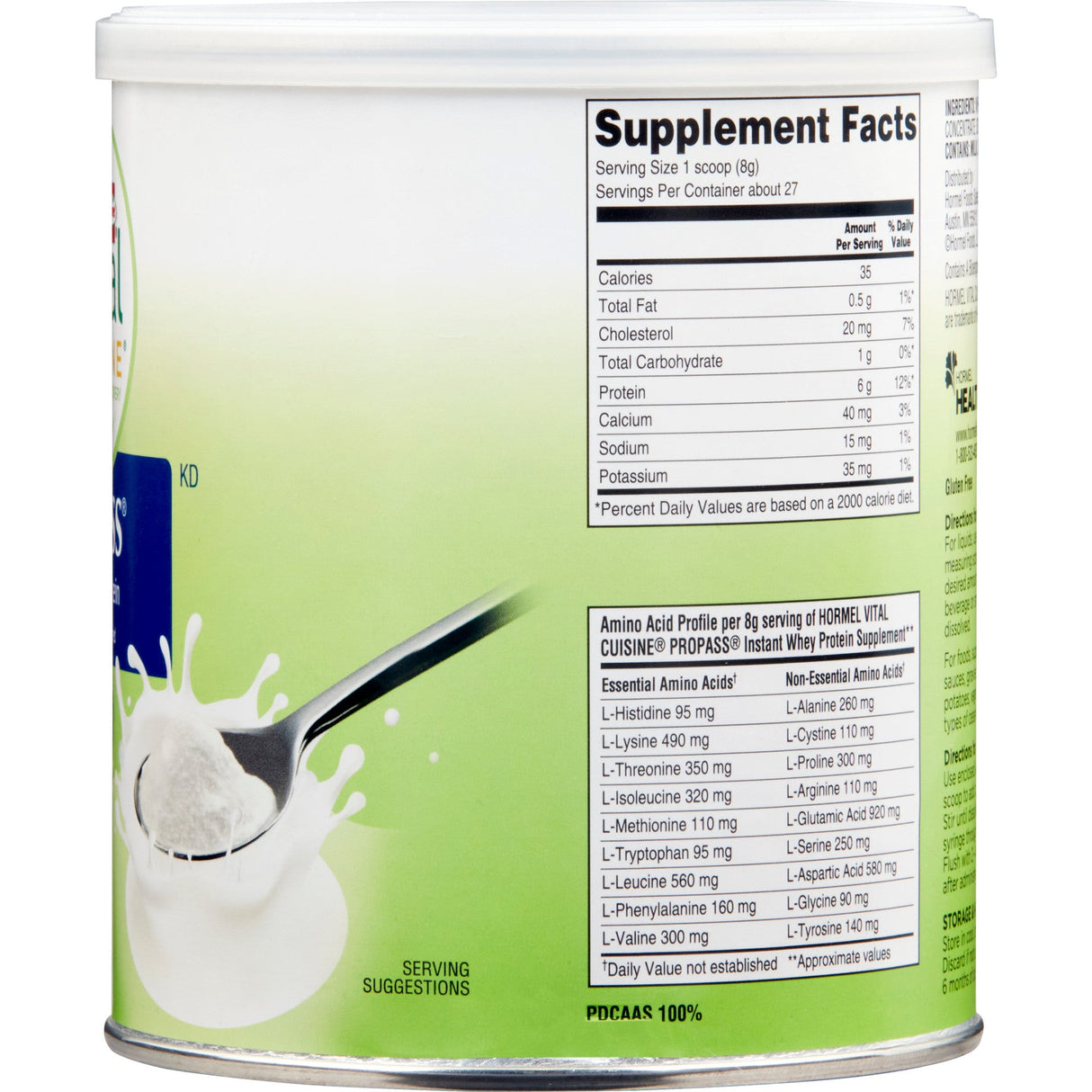 Vital Cuisine PROPASS Instant Whey Protein Supplement, Unflavored Powder, 7.5 oz Can - 13126-Single - LL Medico