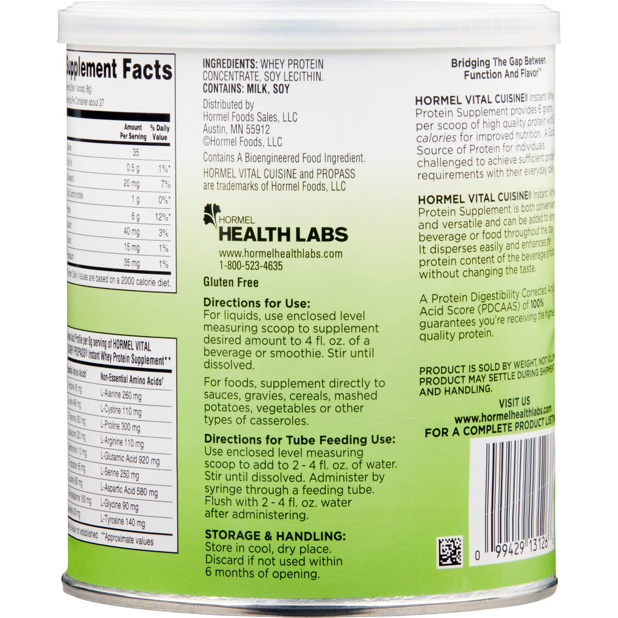 Vital Cuisine PROPASS Instant Whey Protein Supplement, Unflavored Powder, 7.5 oz Can - 13126-Single - LL Medico