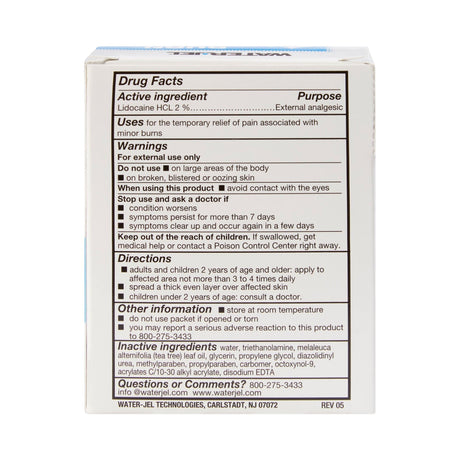 Water Jel Burn Jel, Burn Relief Topical Gel, Lidocaine, 3.5 g Packet - 600U-1.00.000-Box - LL Medico