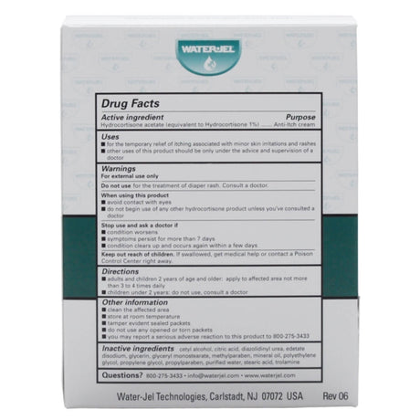 Water-Jel Hydrocortisone Itch Relief Cream, 1%, 0.9 Gram Packet - WJHY1800.00.000-Box - LL Medico