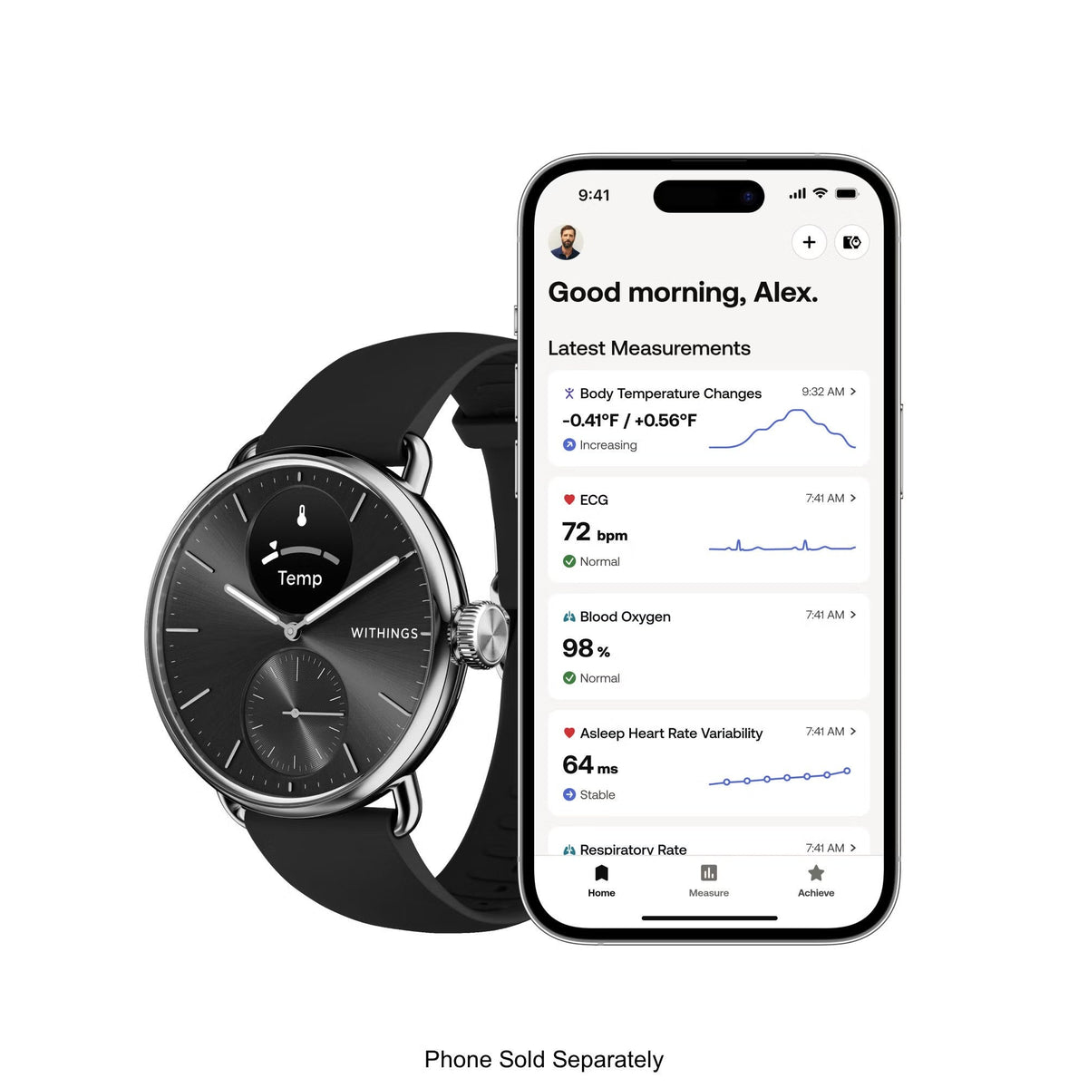 Withings ScanWatch 2 Hybrid Smartwatch, 38mm, Black - HWA10-MODEL1-ALL-INT-Single - LL Medico