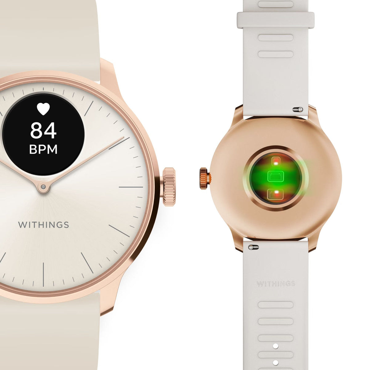 Withings ScanWatch Light Hybrid Smartwatch, 37mm, White & Rose Gold - HWA11-MODEL1-ALL-INT-Single - LL Medico