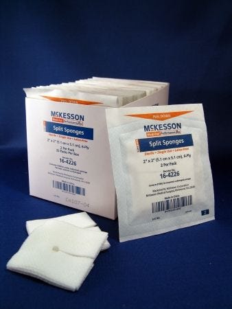 McKesson IV/Drain Split Dressing, 2 x 2 Inch, Six Ply