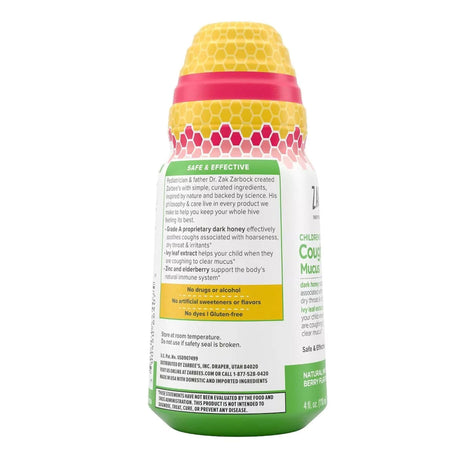 Zarbee's Children's Cough Syrup + Mucus, Mixed Berry, 4 oz - 30045066404-Single - LL Medico